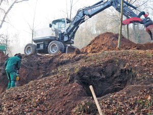 Gartenamt sichert Biber-geschädigten Damm zwischen Walkmühle und Hainbadestelle