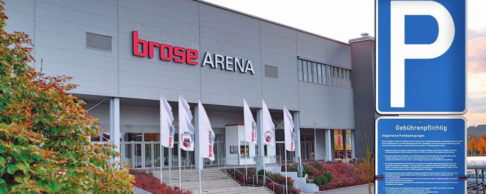 Parkplatz der brose ARENA mit Parkscheinautomaten ausgerüstet
